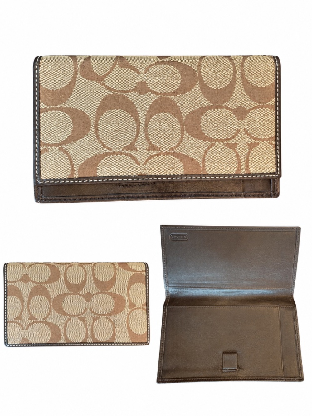 Coach Signature C Checkbook Cover Holder Brown Tan